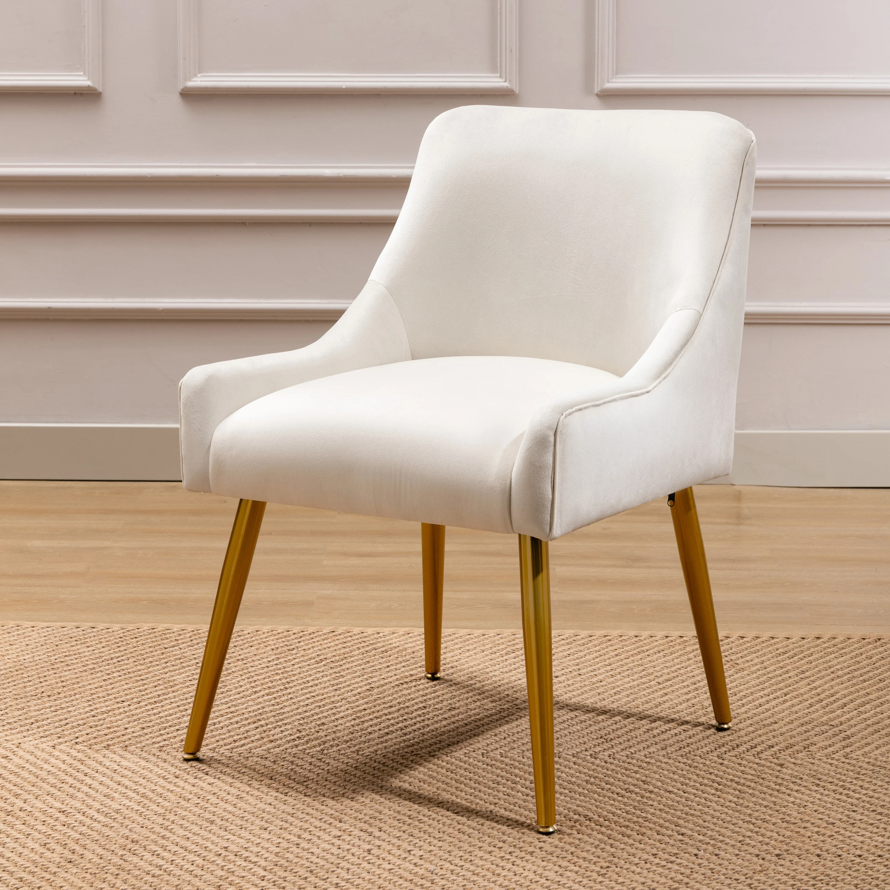 

Home Furniture Modern Velvet Wide Chair Side Chair With Swoop Arm Metal Legs Bedroom Living Room Meeting Room Office Ivory