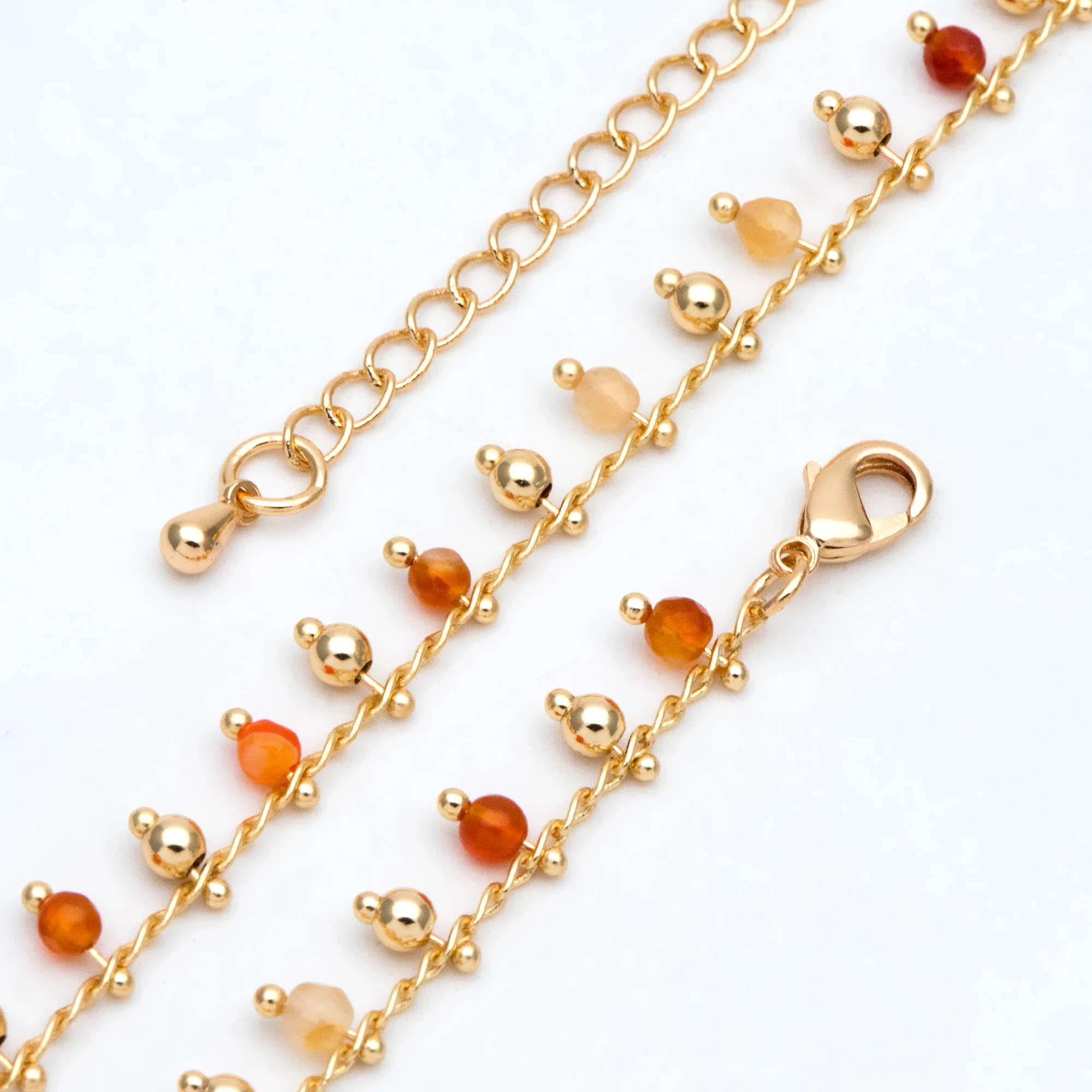 

Gemstone Bead Chains 1.7mm, Finished Bracelet/ Necklace with Extender Chain, 18K Gold Plated Brass, Ready to Wear (#LK-457)