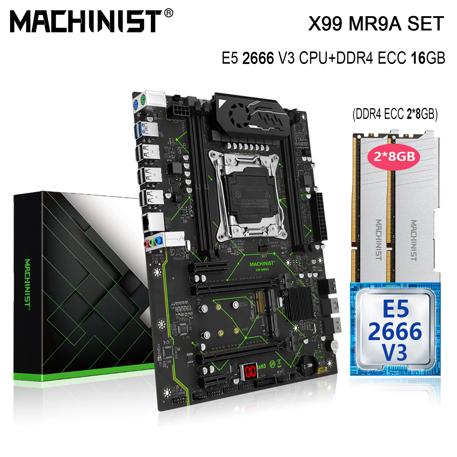 MACHINIST X99 Motherboard LGA 2011-3 Set Kit With Xeon E5 2666 V3 CPU 16GB(2*8G) DDR4 ECC RAM Combo USB 3.0 NVME M.2 X99-MR9A