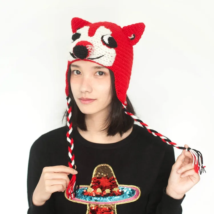 

adult girl woman belle knitted warm Halloween dogs hat cap HC-55