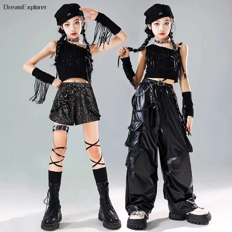 Детский укороченный топ с блестками и кисточками в стиле хип-хоп