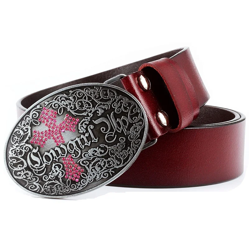 Fashion Wome's Belt Pink Diamond Cross Pattern Real Cowskin Genuine Leather Girl Jeans Waistband Shine Diamonds Lady Belts Gift