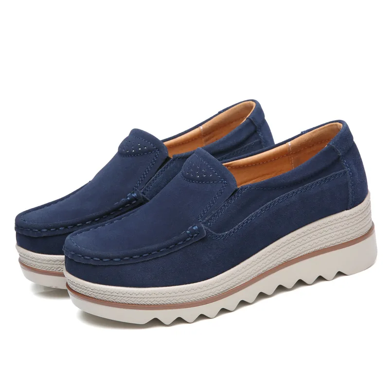 

New Spring Autumn Women Flats Shoes Platform Loafers Ladies Suedes Leather Comfort Wedge Fashion Orthopedic Slip On Casual Shoes