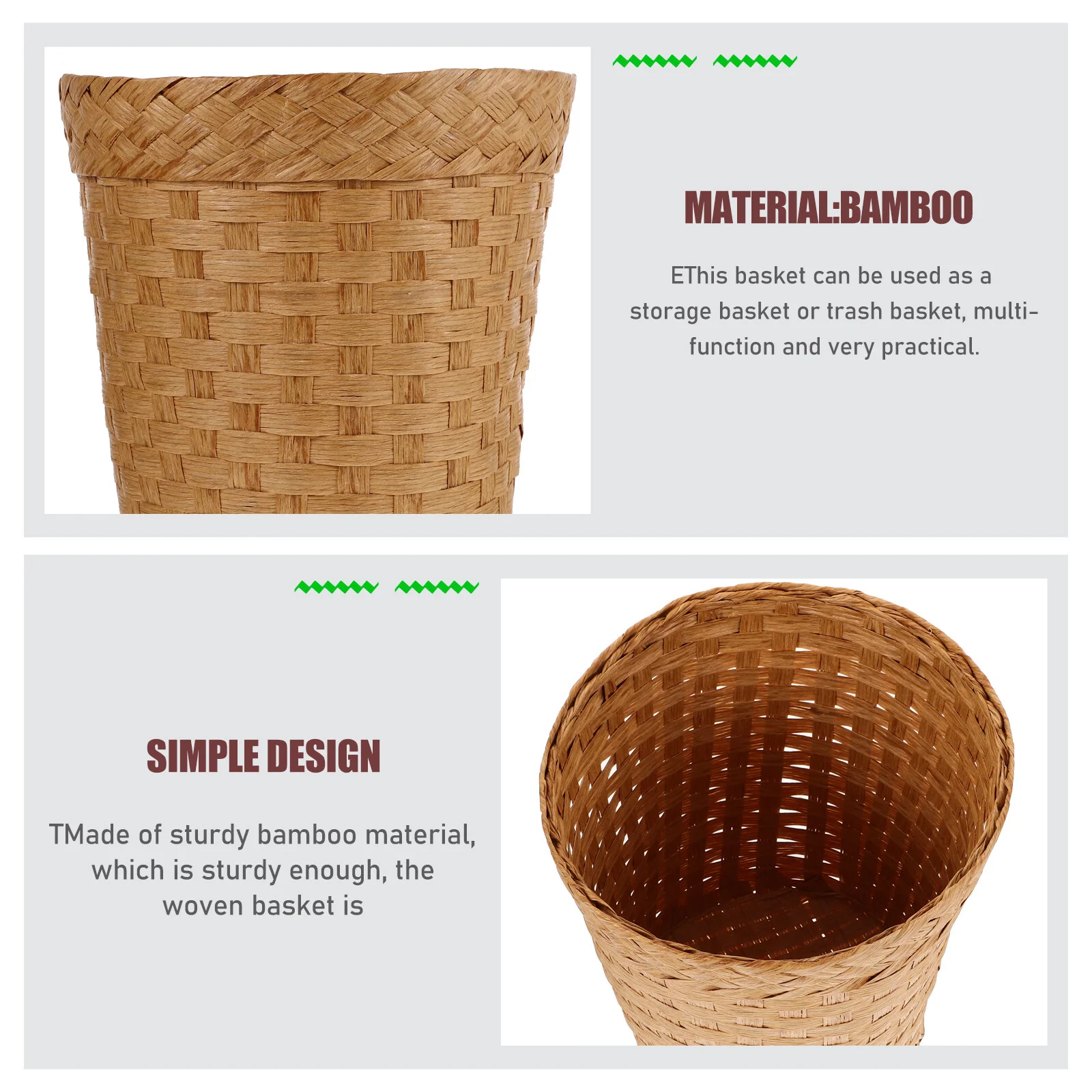 

Storage Basket Sundries Waste Bins Woven Trash Can Bamboo Sundry Versatile Fruit Garbage Wicker