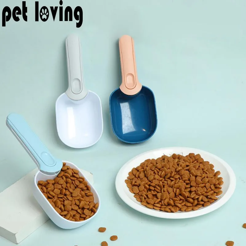 2 In 1 Cat Food Shovel Scoop Special Dog Feeder Tool Dog Food Spoon Pet Measuring Scoop Cup With Canned Spoon Sealed Clip
