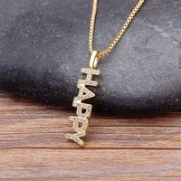 aibef new creative design happy letter crystal zircon pendant necklace women hip hop jewelry fashion party personalized gift