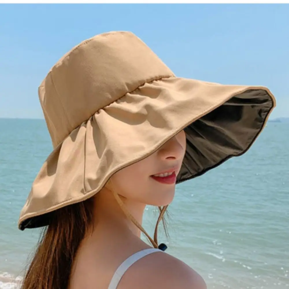 

Black Rubber Sun Hat Outdoor Sunscreen Sunshade Hat Summer Thin Large Brim Sun Hat Face Blocking Anti-UV Fisherman Hat Beach Cap
