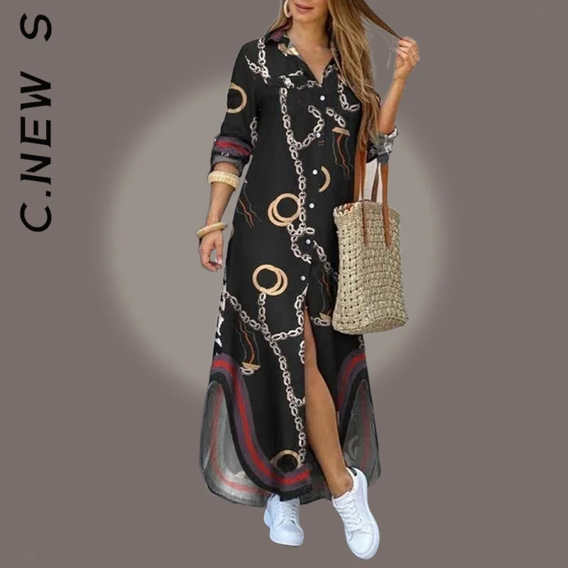 

Женское однобортное платье C.New S, повседневные свободные платья, элегантная одежда, шикарная одежда, женские платья