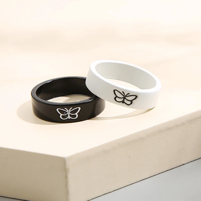 Парные кольца-бабочки 17 KM 2 шт. в комплекте черные и белые кольца для женщин