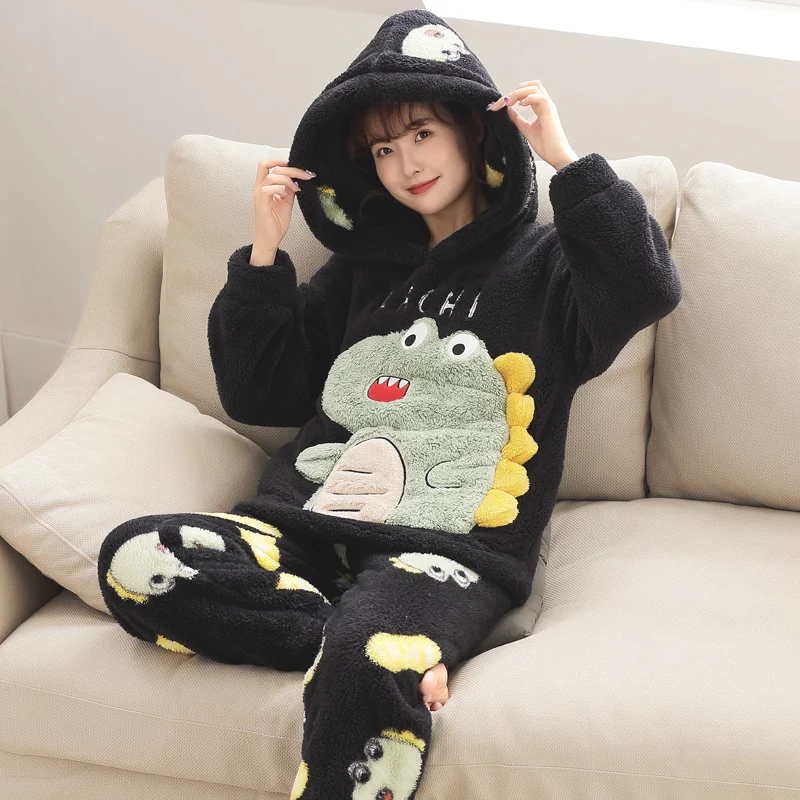 Family Pajamas Set Thick Winter Flannel Homewear Female Women Warm Sleepwear Unisex Tops Pants Couples Home Clothes Trouser Suit