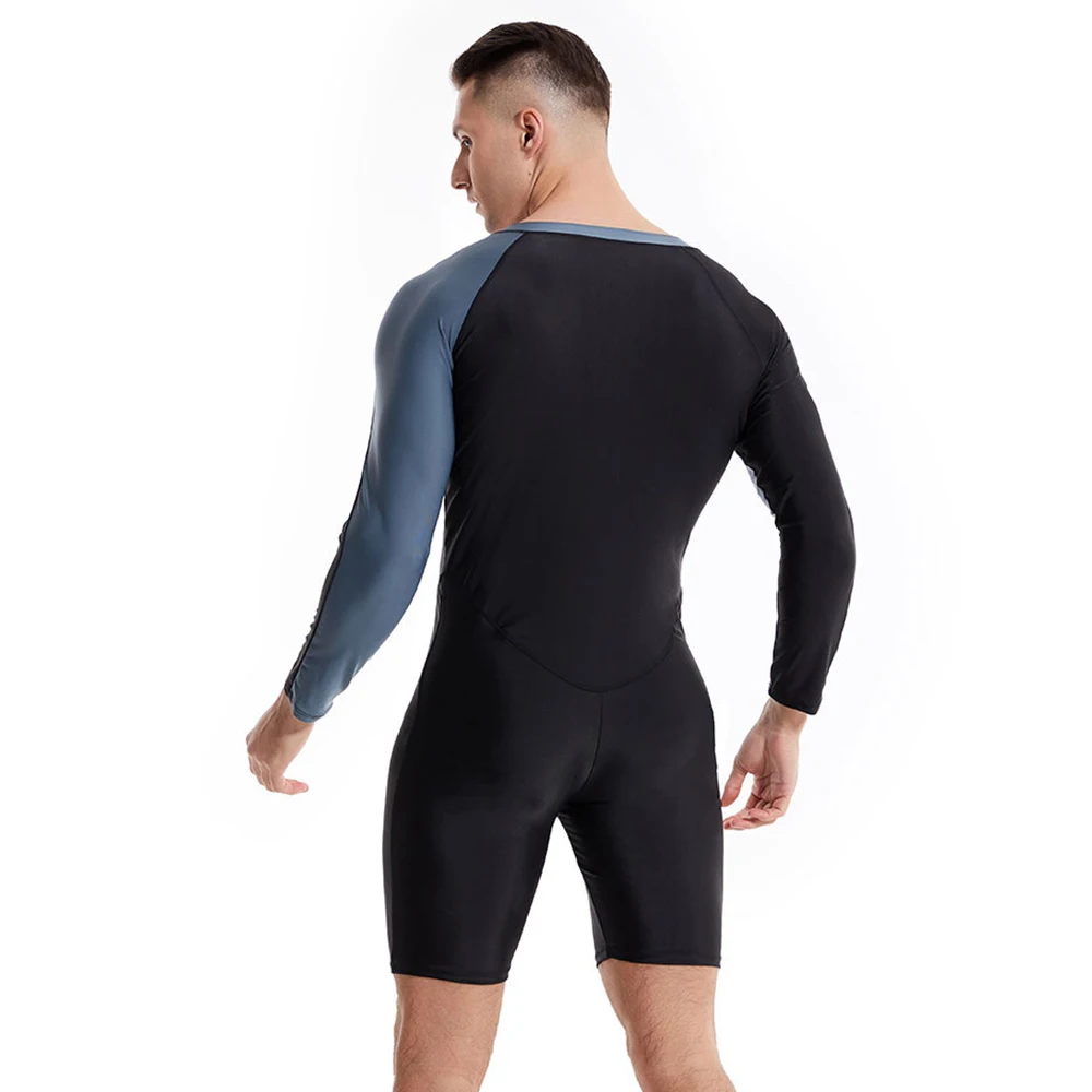 Men's One-Piece Long-Sleeved Sunscreen Swimsuit Beach Quick-Drying Snorkeling Surfing Suit Front Zipper Water Sports Swimsuit