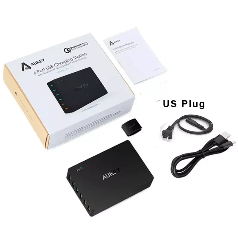 AUKEY PA-T11 6 USB порт 60 Вт Быстрое настенное зарядное устройство с вилкой EU US UK зарядная
