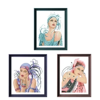 blue dress lady cross stitch kits people pattern 18ct 14ct 11ct unprint fabric cotton thread diy embroidery kit for beginners