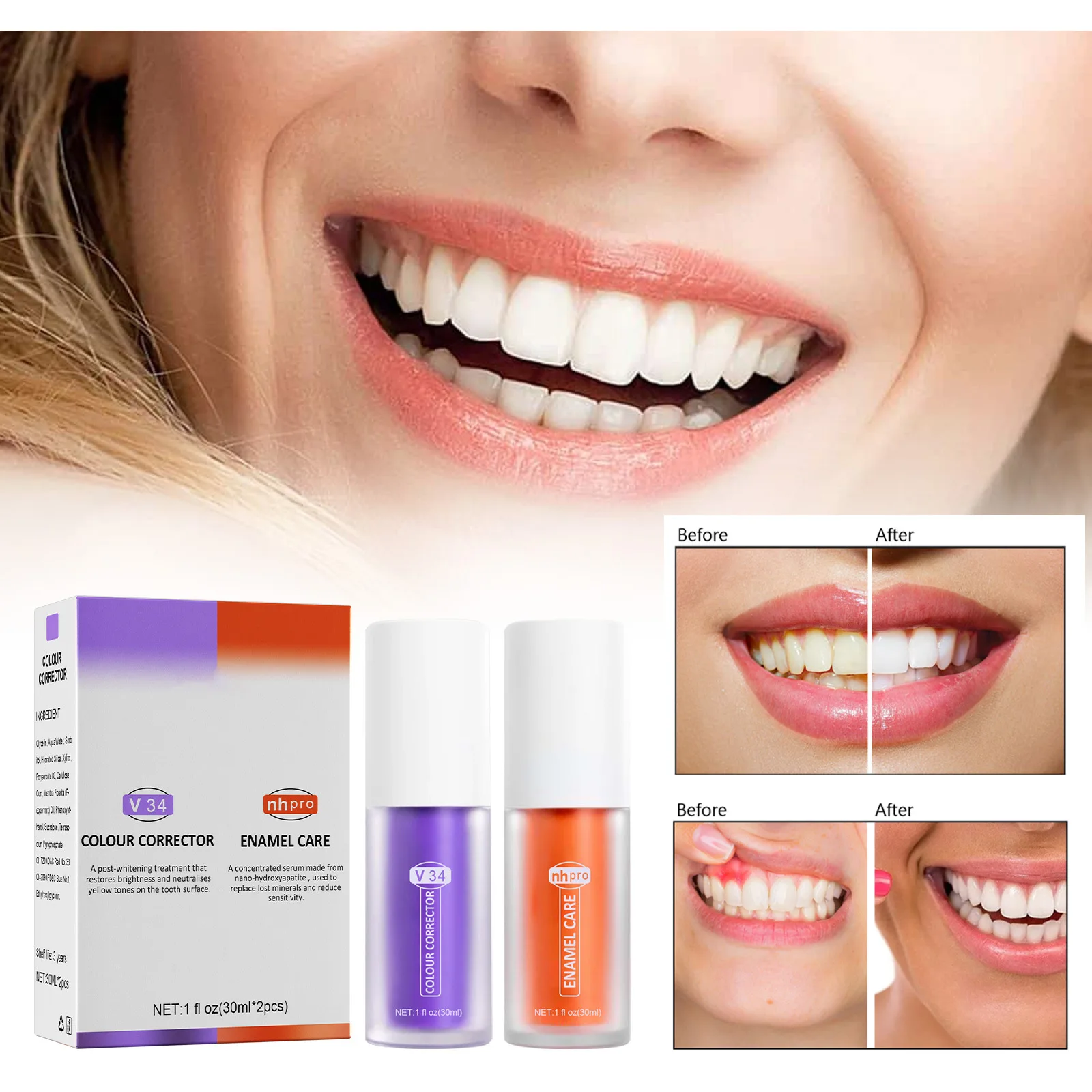 

EELHOE V34 Toothpaste Repair Teeth Repair Oral Cleaning Purple Orange Toothpaste Dazzle White and Remove Tooth Stains