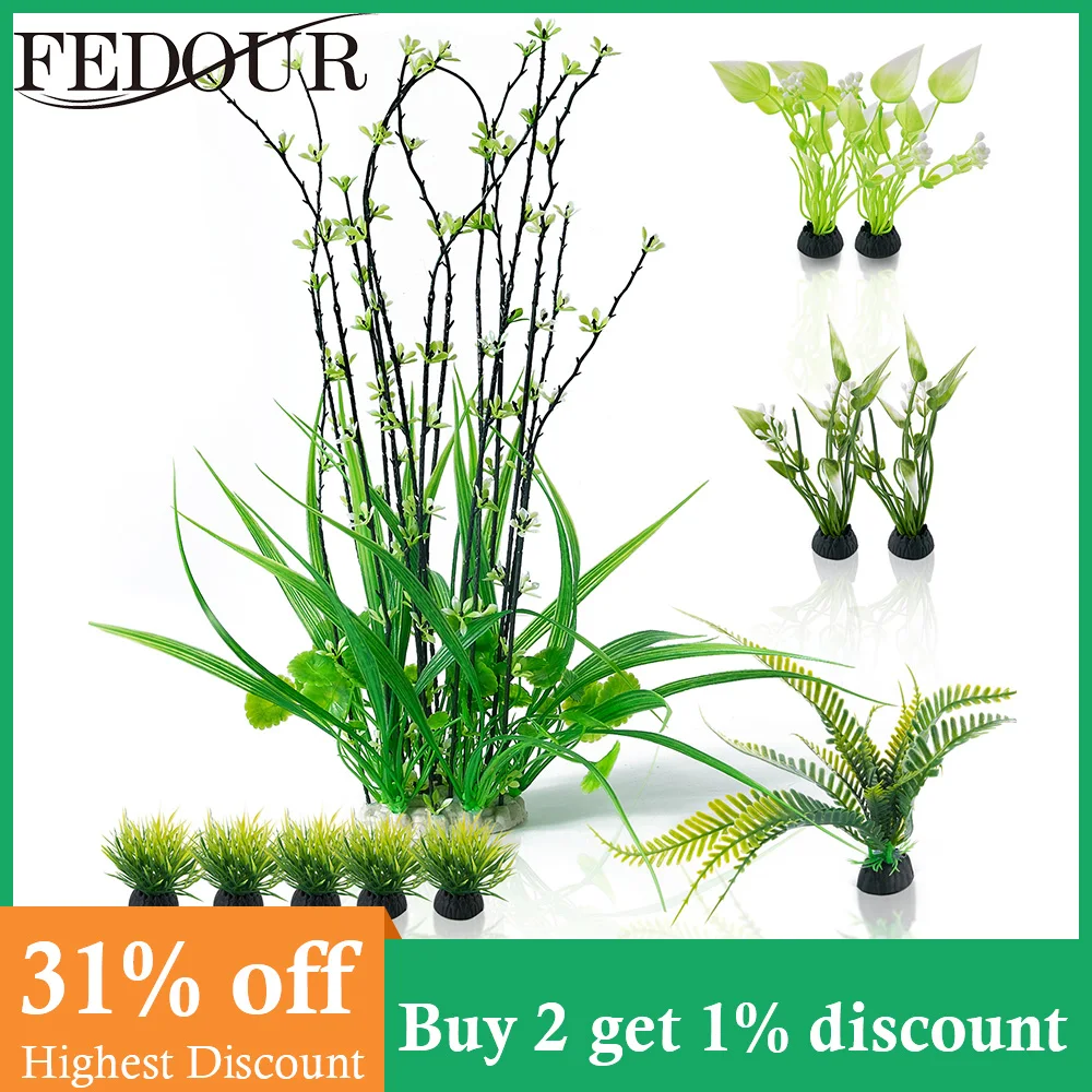 

FEDOUR Aquarium Plastic Plant Green Grass Unique Designed Artificial Green Purple Orchid Fish Tank Landscape Home Decor Ornament