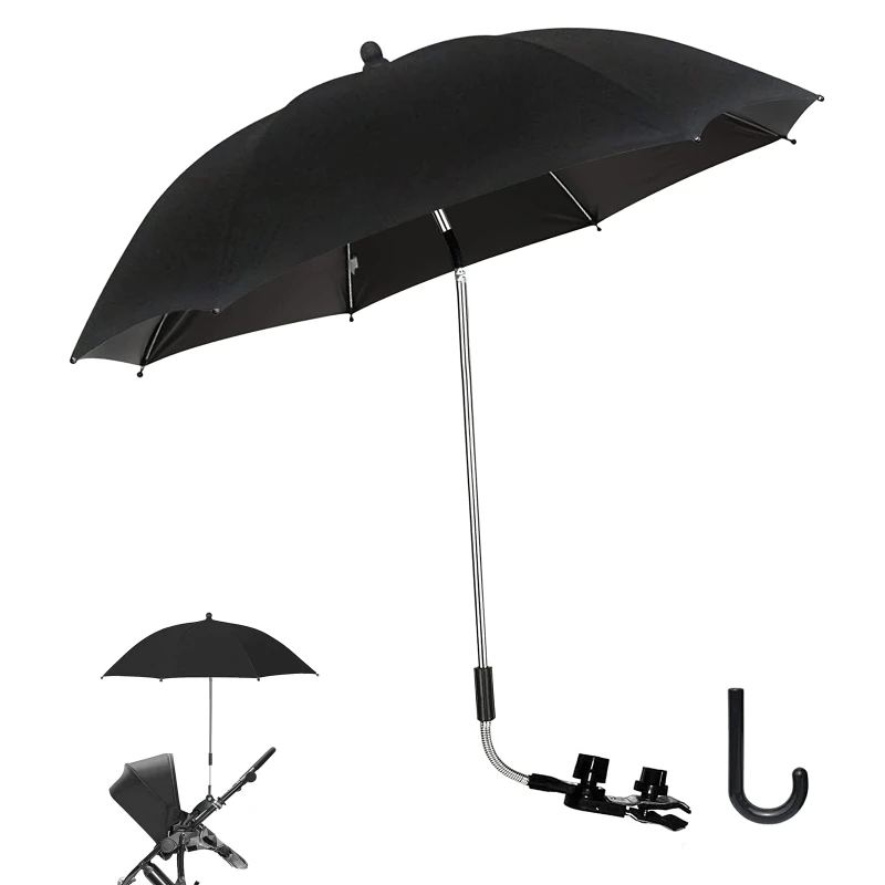 

Baby Stroller Sun Protection UPF50+ UV Umbrella Pram Parasol w/ Bendable Arm Stand Clip On Handle Pushchair Sun Shade