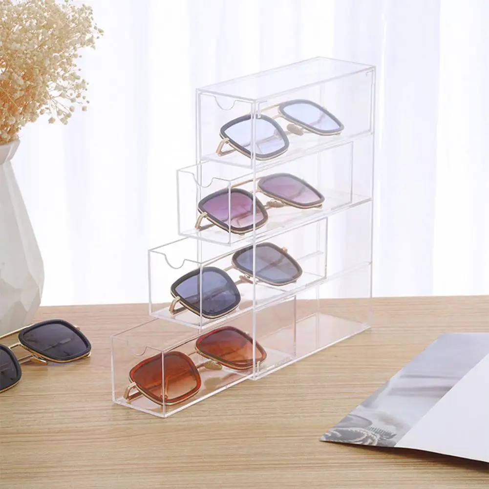 

4-layer Plastic Drawer Storage Box Transparent Dustproof Glasses Cosmetic Desktop Stationery Storage Rack