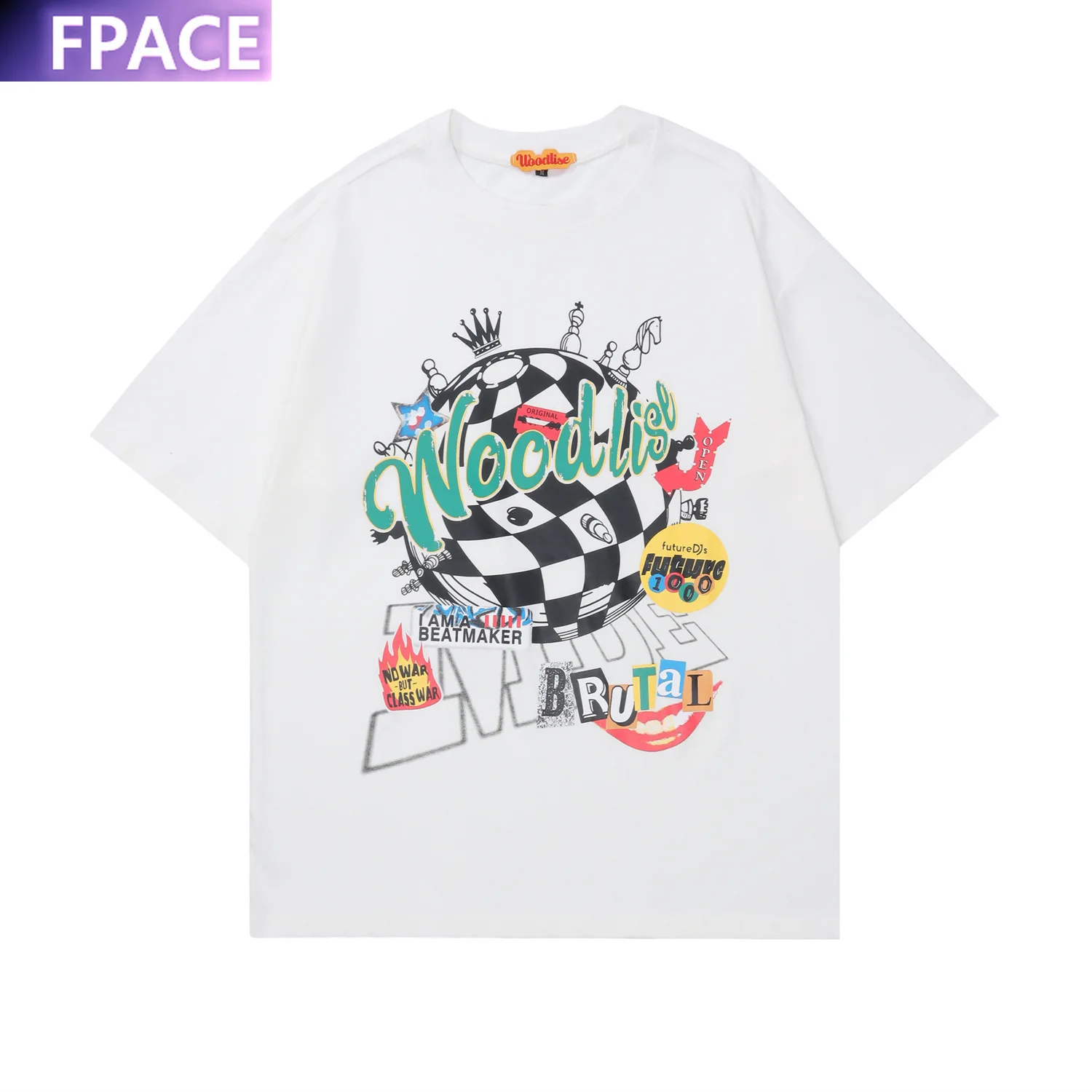 

Designer Original Street Fashion Brand Chess Graffiti Retro Style Short-Sleeved T-shirt Oversized Clothing Boys and Girls