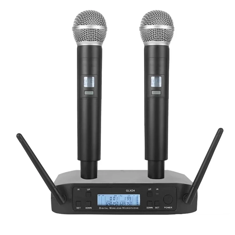 

Top Quality GLXD4 Wireless Microphone 2 Channel UHF 640-690MHz Professional Handheld Mic for Church Live Performance Interviews