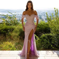 caroline sparkly arabic sweetheart evening dress off the shoulder glitter pink sequin sexy split prom gowns party custom made