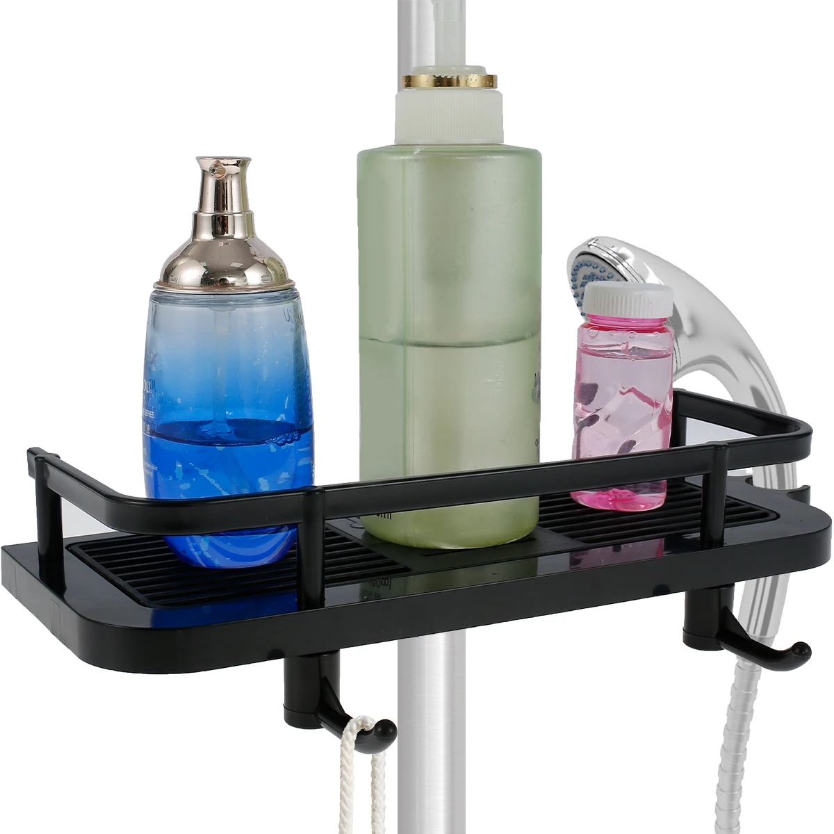 

L Shower Caddy Shelf for Slide Bar Detachable Shower Rack Organizer with 2 Hooks Adjustable Bathroom Sponge Soap Holder Punch