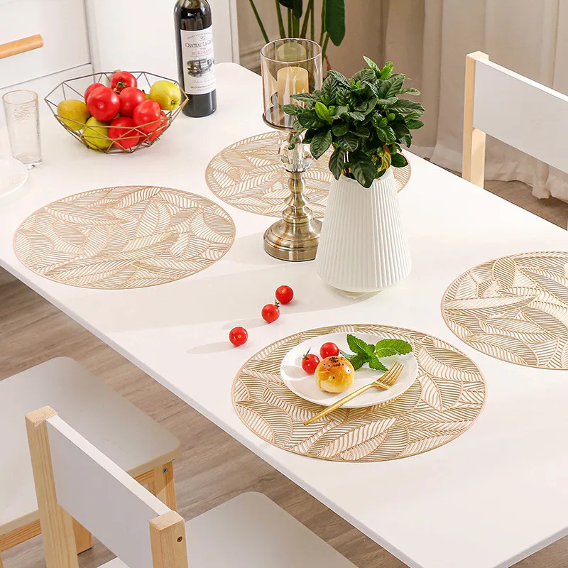 

1Pc 38cm Round Placemat PVC Hollow Leaf European Restaurant Dinner Table Coffee Cup Coaster Mat Insulation Pad