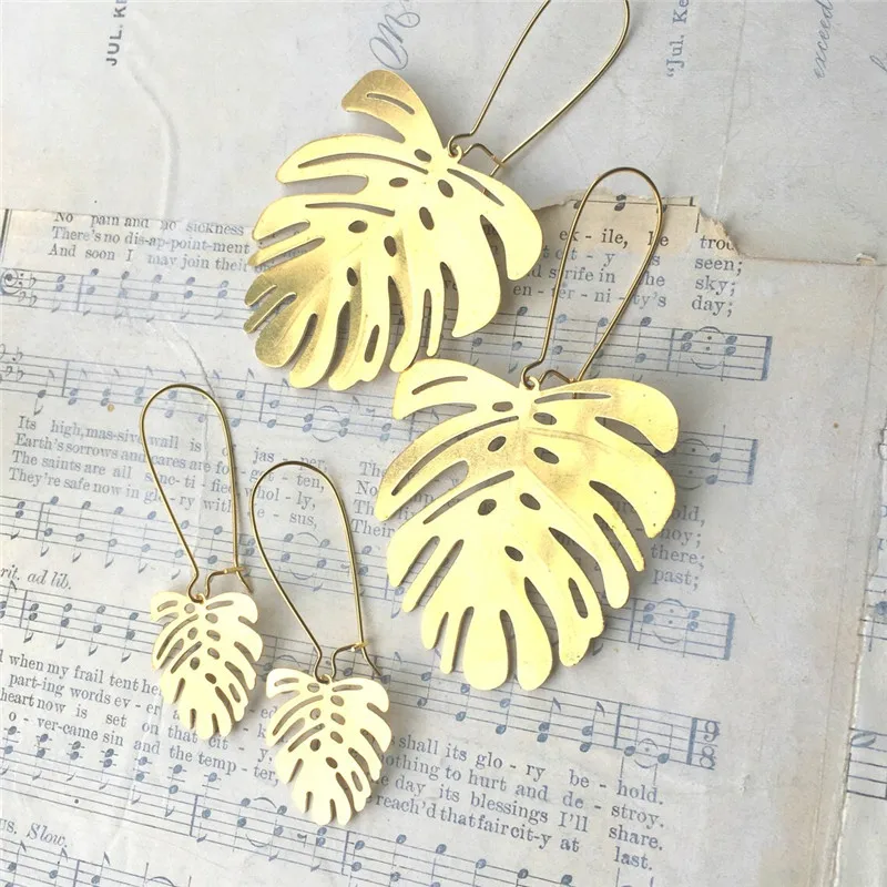 

Monstera Leaf Earrings Large Size Gold Tropical Leaf Long Earrings Gold Leaf Earrings Bohemian Beach Jungle Leaf