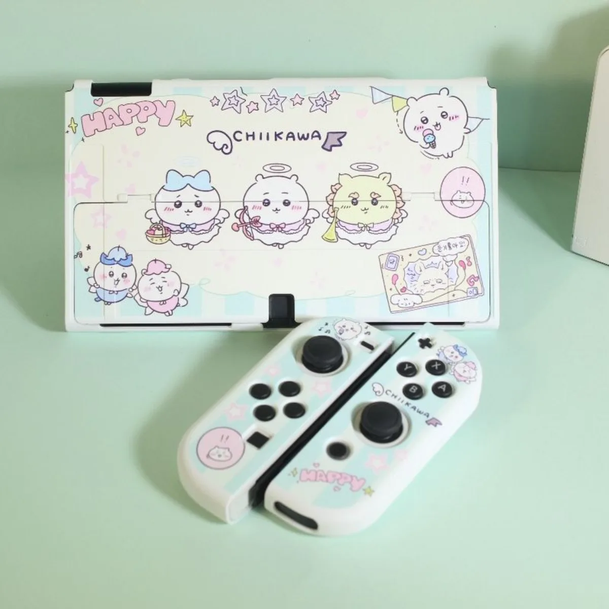 Фото Чехол Kawaii Chiikawa Usagi Anime для Nintendo Switch OLED, белый, с подставкой, совместимый, жесткий защитный чехол для консоли Switch, подарок №1