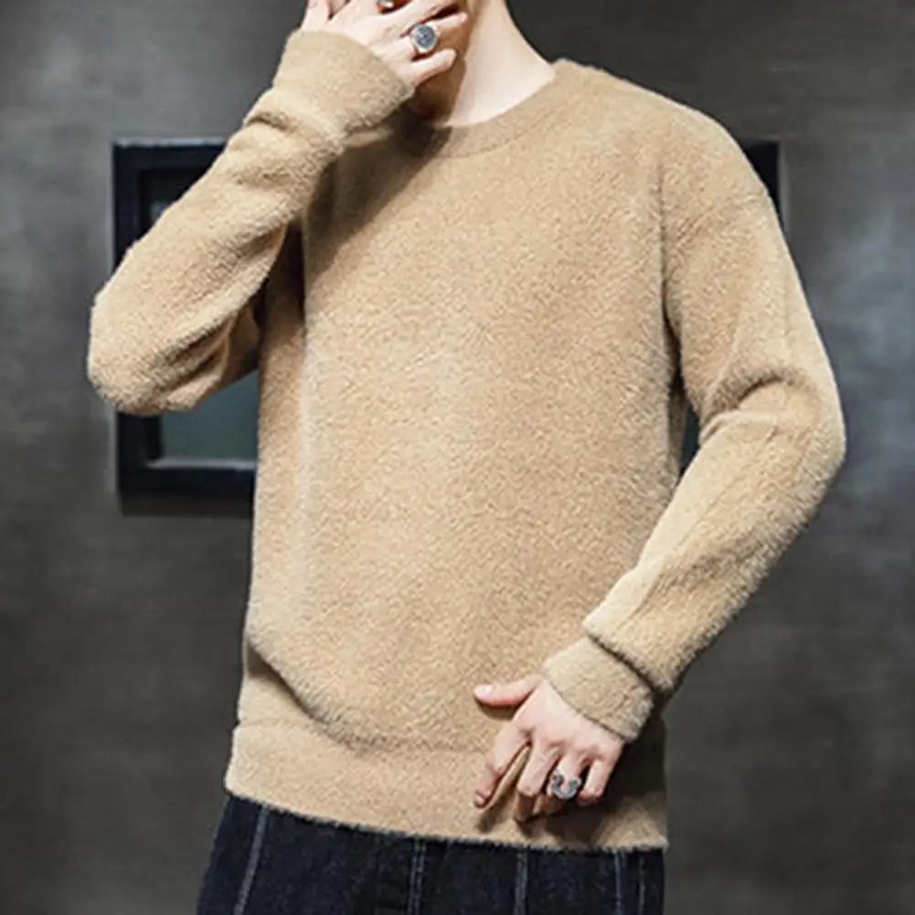

Однотонный теплый Эластичный свитер с круглым вырезом на весну и зиму, мужской зимний свитер для повседневной носки