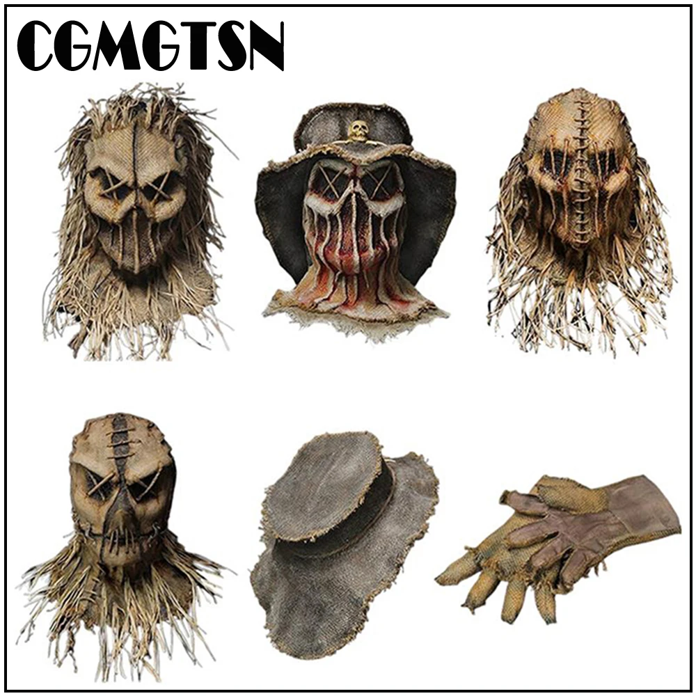 

CGMGTSN Halloween Scary Scarecrow Mask Creepy Head Cover with Gloves Hat Cosplay Costume Props for Carnival Themed Party Masks