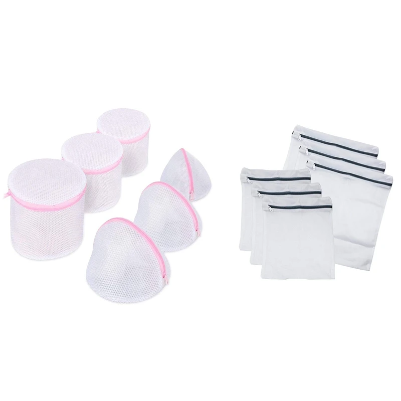 

Small Triple-Cornered-Shape X 3/Cylinder X 3 Laundry Net & 6X Mesh Laundry Bags With Zipper Closure-3 Large & 3 Medium