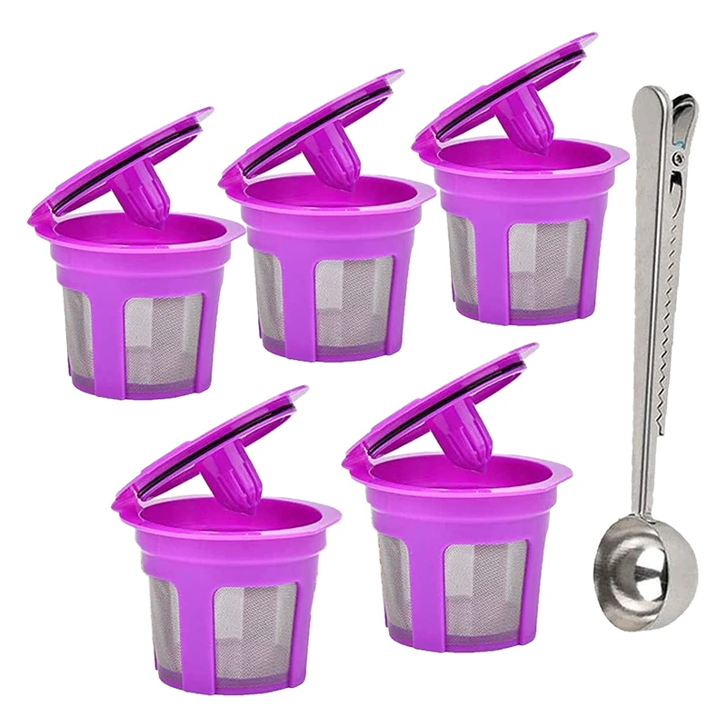 

6 Pcs K Cups Clip Spoon Set Refillable Coffee Filters For Keurig Universal Reusable Coffee Pods Coffee Scoop Funnel