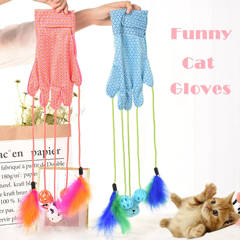 

Pet Cat Toy Glove Funny gatos brinquedos Fidget Toys Cat Bell Ball Feather Doll Cat Gloves Kitty Fun Toys Cat Accessories