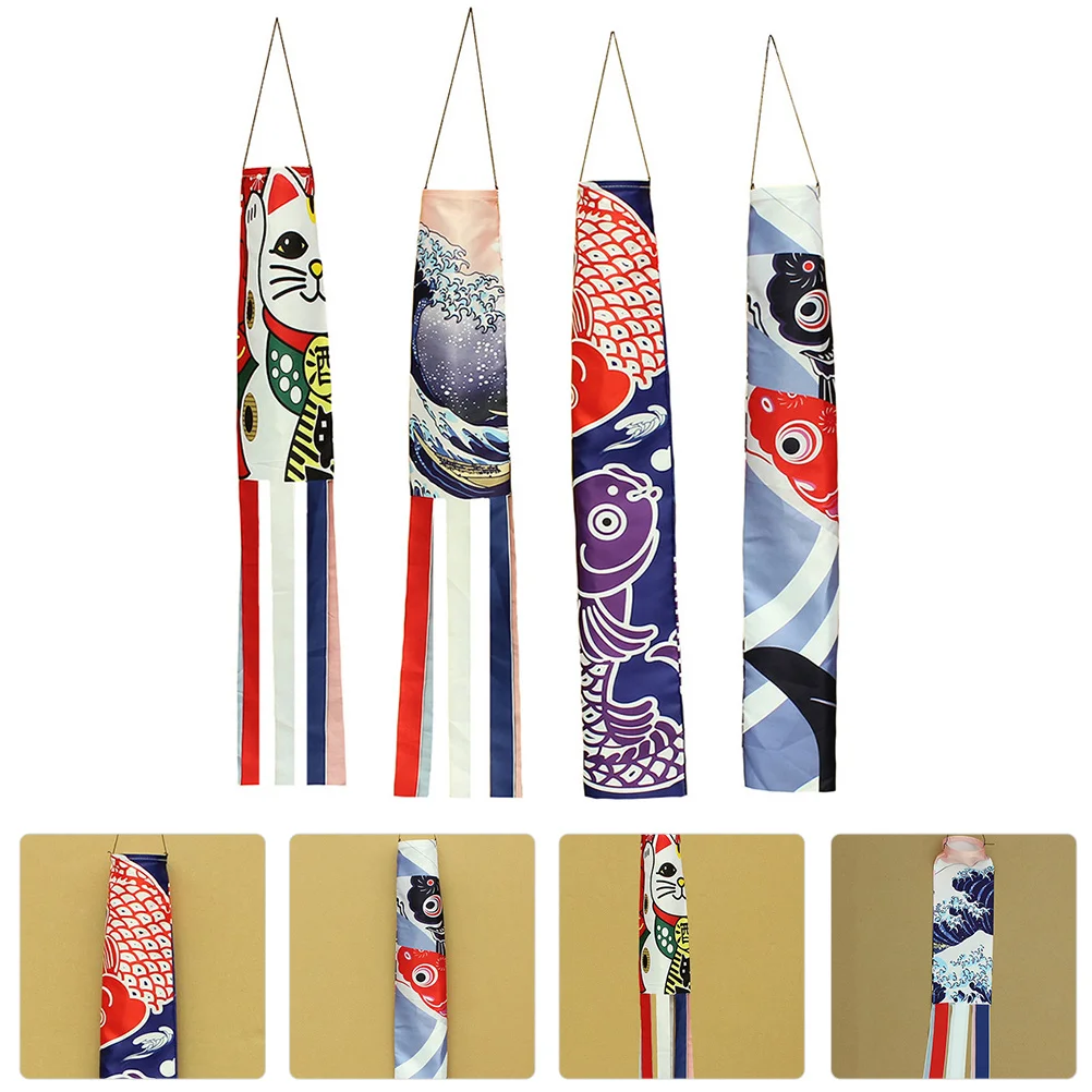 

Windsock Flagjapanese Hanging Wind Streamer Carp Garden Koinobori Decorative Flags Decor Outdoor Direction Windsocks Lucky Cat