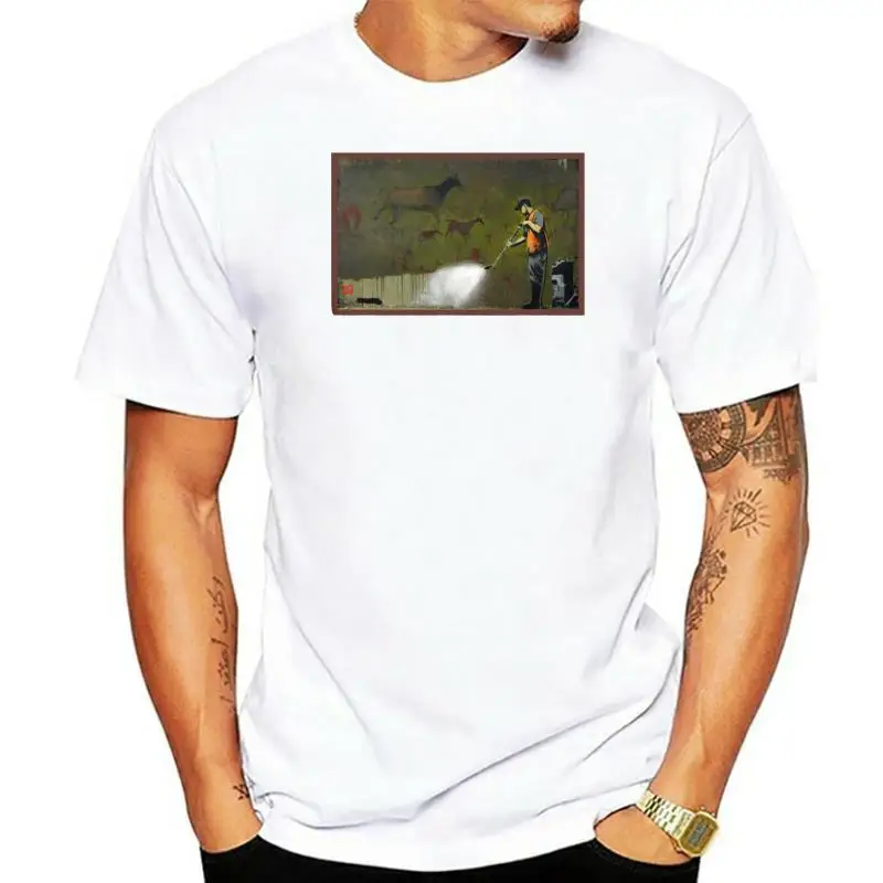 

Хлопковая футболка с принтом пещера граффити Бэнкси, короткая и длинная футболка Sl в стиле ретро с круглым вырезом