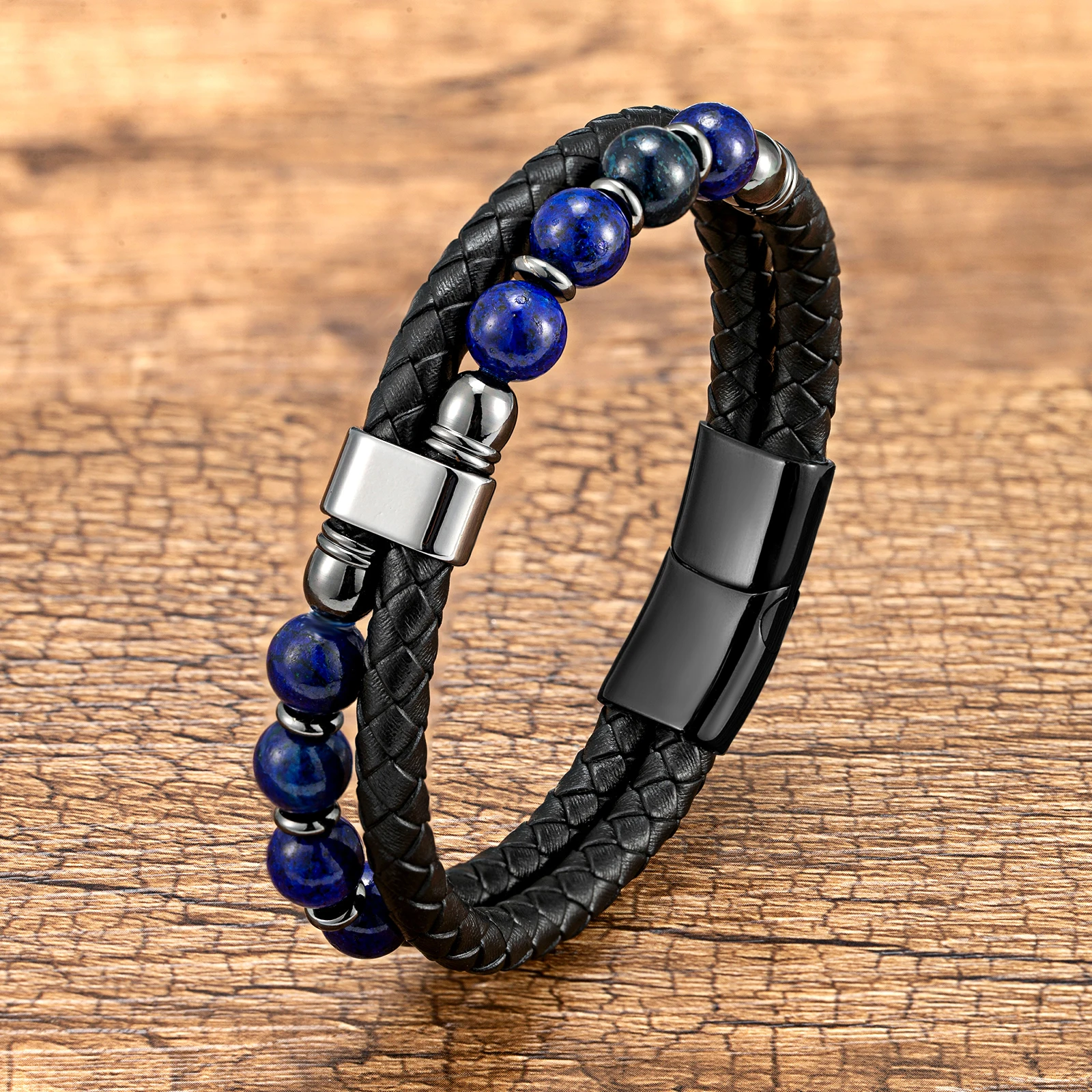 Новый стильный мужской браслет из натуральной кожи натурального камня для