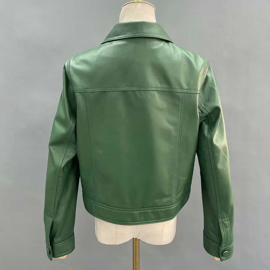 JANEFUR Leather Jacket Women 2023 New Short Single-Breasted Fashion Real Sheepskin Coat Chic Lady Blazer