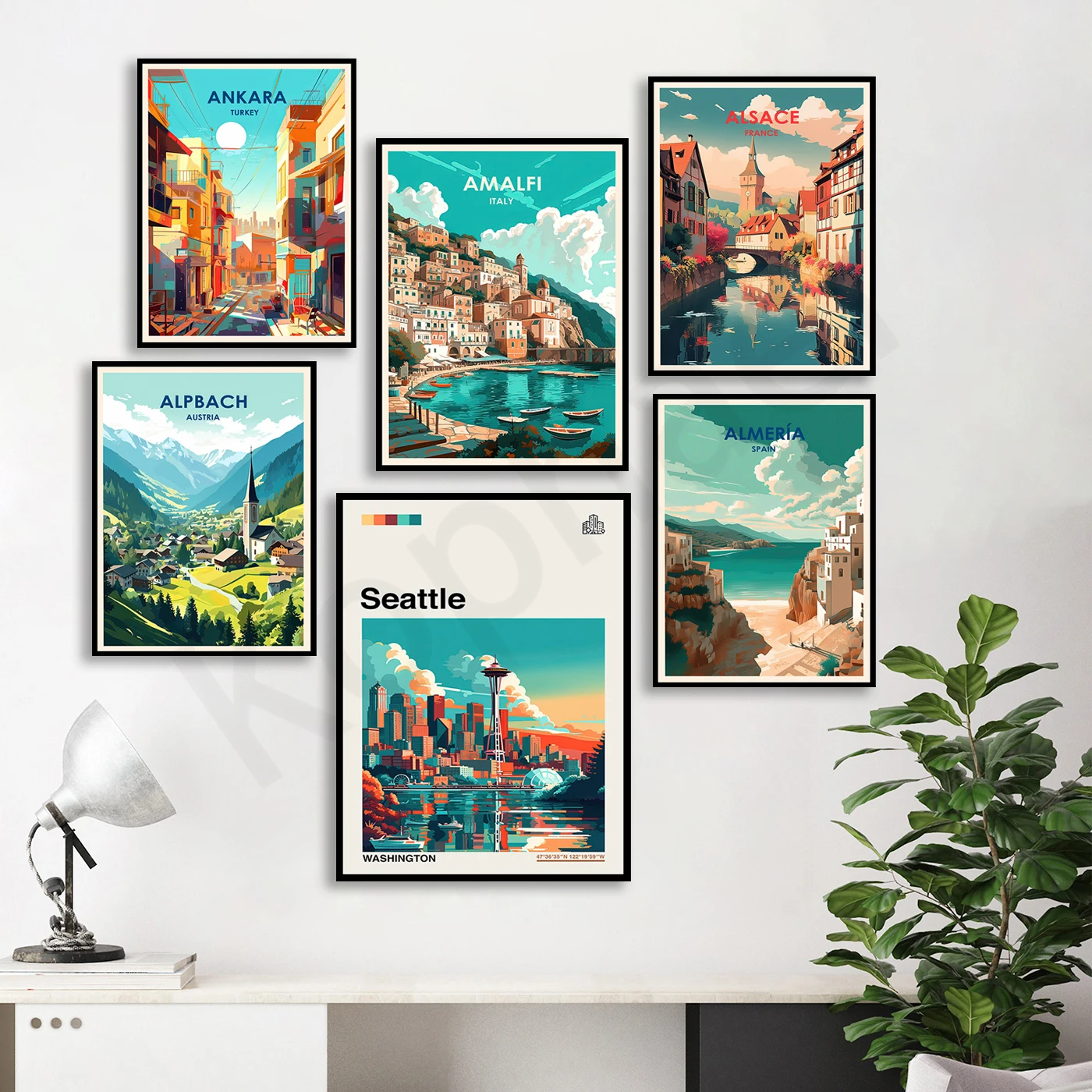 Сиэтл, Святого аугустина, Авиньон, Appenzell, Анкара, Анахайм, Амальфи, Эльзас, альпбах, Альмерия, альберболо, семейный плакат