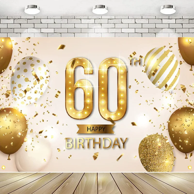 

Фон для фотосъемки с днем 60-го дня рождения, баннер, белое золото, 60 лет, Bday, украшения, товары для вечерние, блестящий