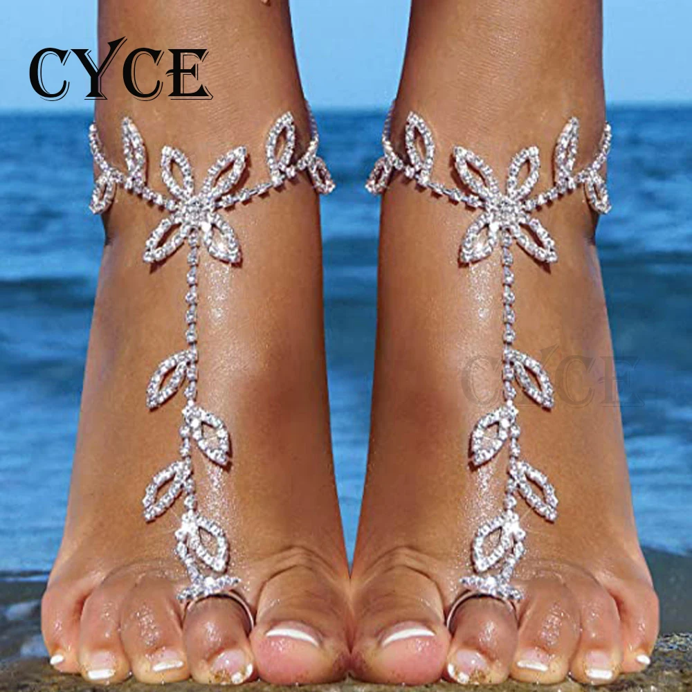 

Sexy Summer Rhinestone Leaf Finger Anklet For Women Luxury Gold Silver Leaf Hand Harness Bracelets Jewelry Foot Accessories 2021