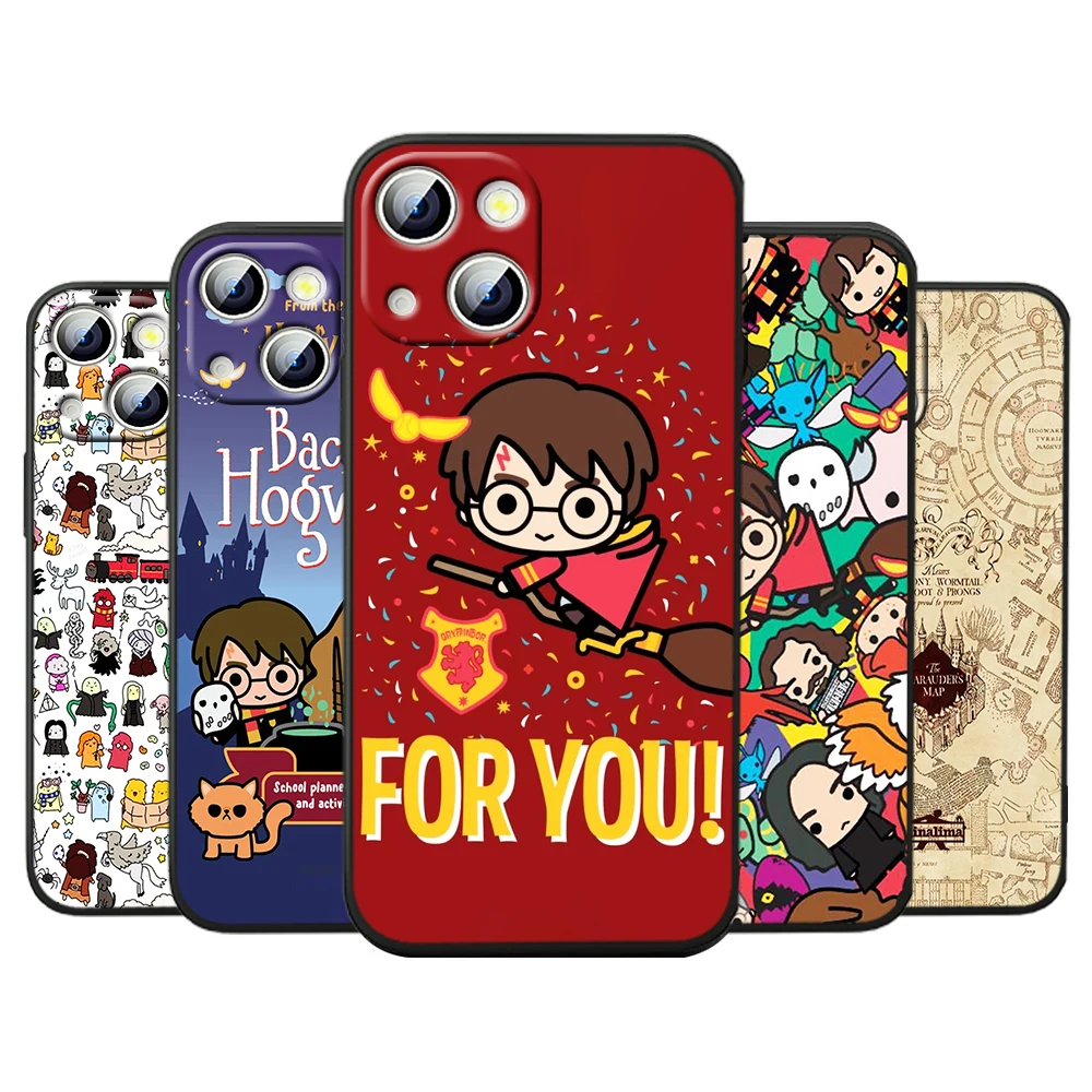 

Cartoon Harrys Potters Cute For iPhone 14 13 12 11 Pro Max XS Max X XR 7 8 Plus 6S 5S Silicone Black Shell Phone Case