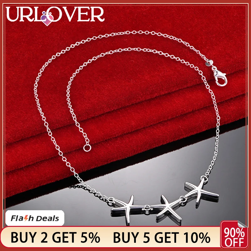 

URLOVER 925 Stamp Silver Color 45cm Three Stars Pendant Chain Necklaces For Women Party Wedding Fashion Jewelry Christmas Gift