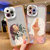 art pretty flower girl clear lens protection phone cases for iphone x xs xr se 2020 7 8 plus 12 11 13 pro max transparent covers