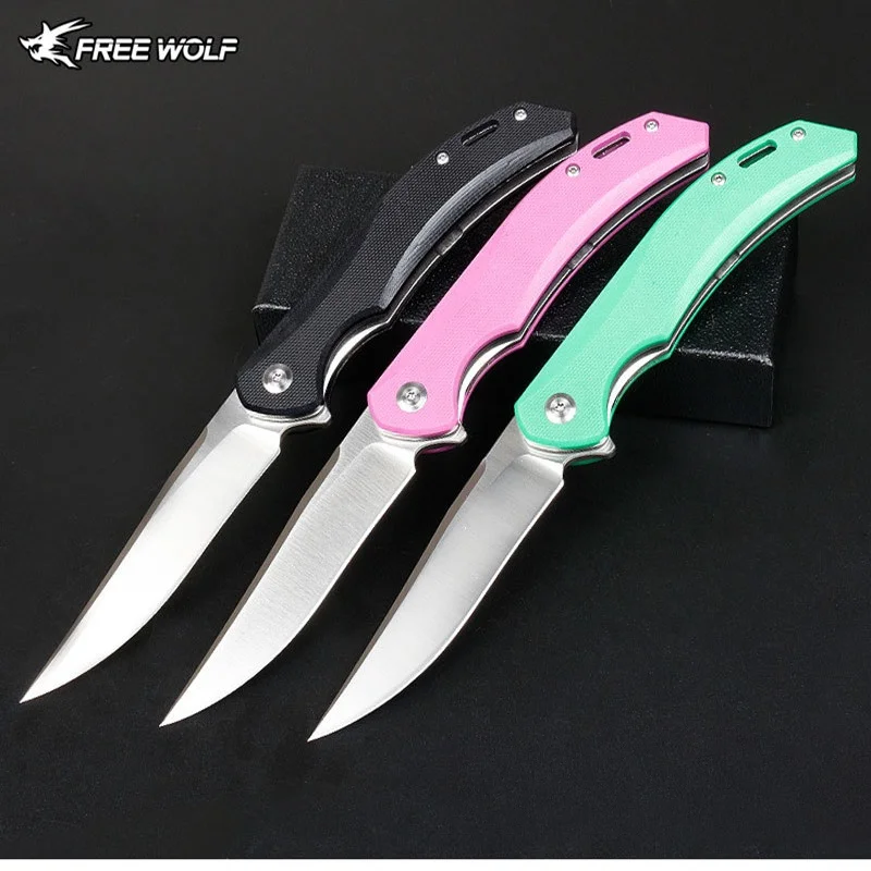 Фото Карманный складной нож Free Wolf FW11 D2 с ручкой G10, шариковый нож для кемпинга, охоты, выживания, спасения, уличный кухонный нож EDC №1