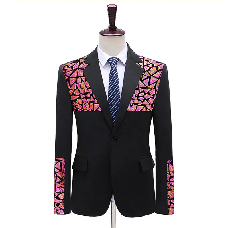 Nightclub Bar Singer Shining Sequins Blazer Men's Slim Lapel Single Button Suit Jacket Coat Banquet Host Sequined Tuxedo