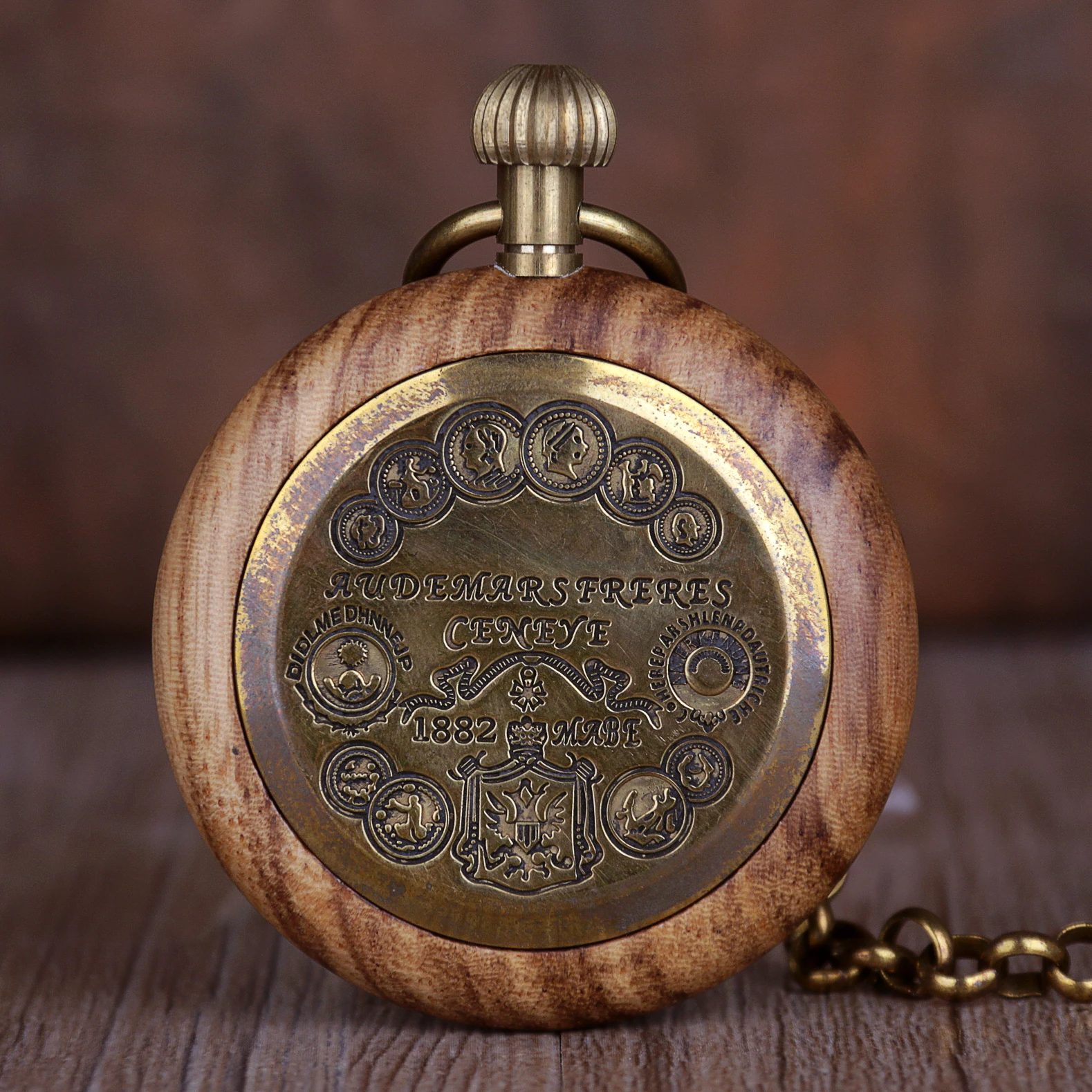 High Style Wooden Retro Mechanical Pocket Watch Roman Numeral Display With Chain Pendant Men's Ladies Popular Gifts