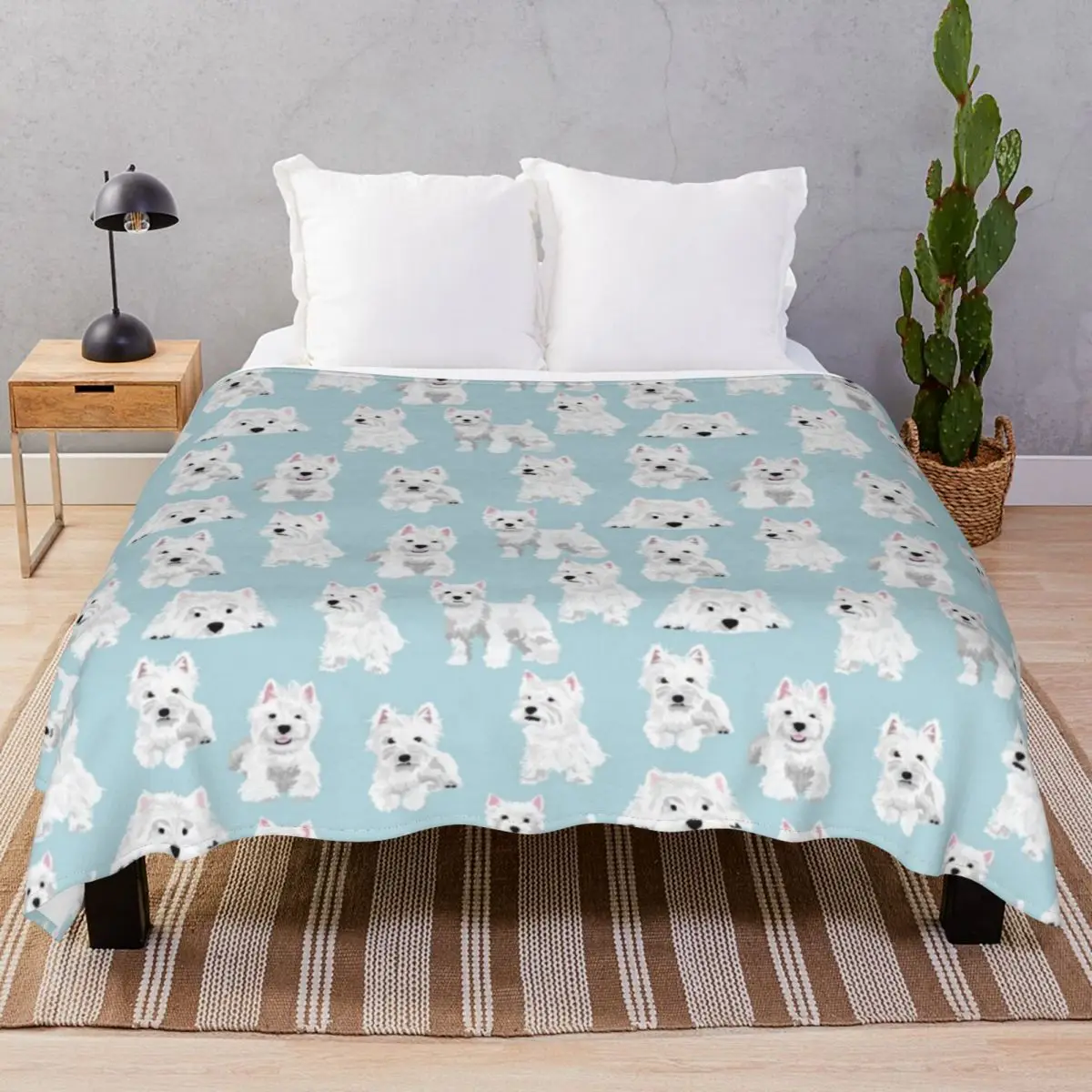 Westie Blankets Fleece Summer Breathable Unisex Throw Blanket for Bed Sofa Travel Cinema