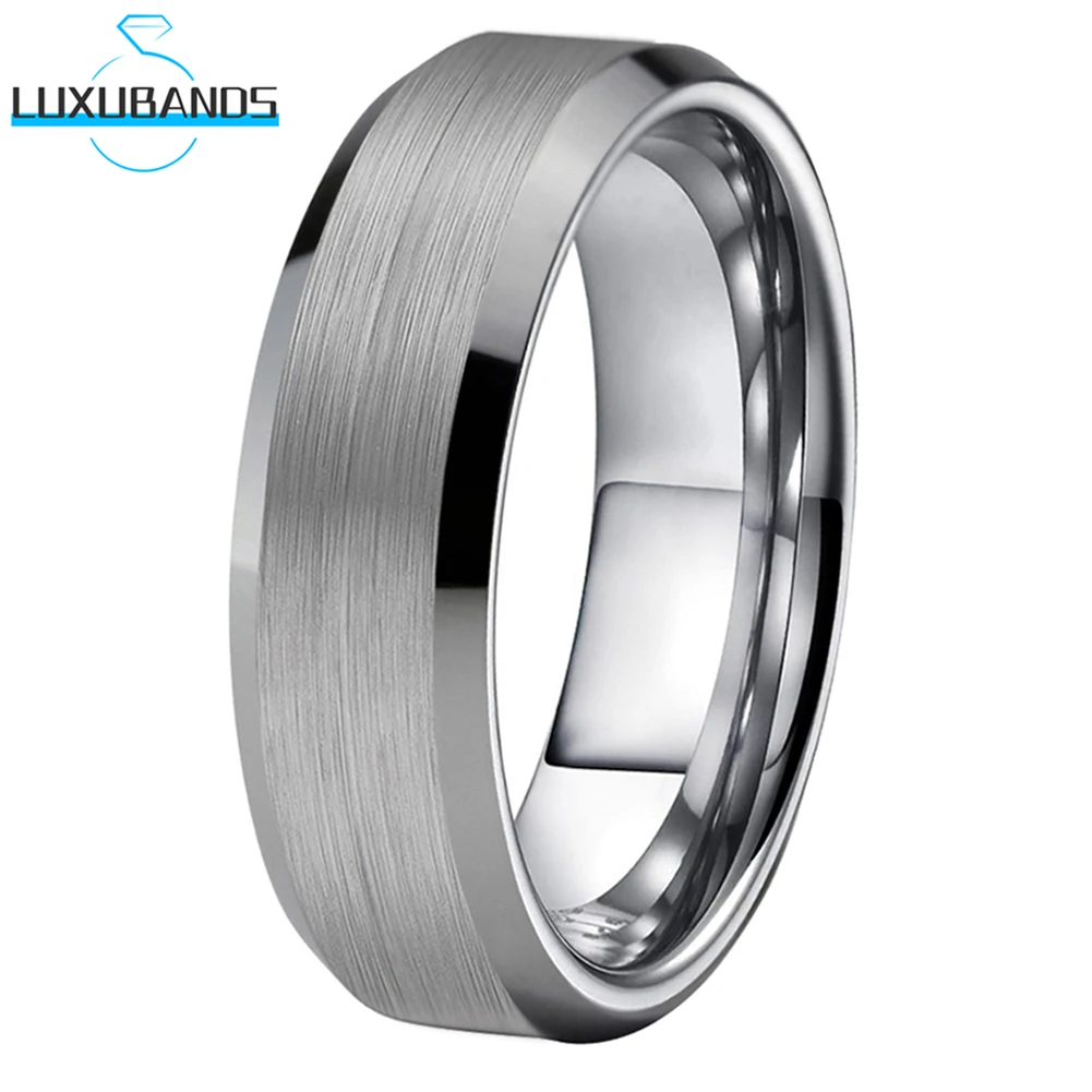 

Tungsten Carbide Ring 6mm 8mm Men Wemen's Beveled Edges Engagement Band Flat Brushed Finish In Stock Fashion Comfort Fit