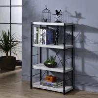 Bookshelf, Antique White & Black 4 Layer Display Bookshelf H Ladder Shelf Storage Shelves Rack Shelf