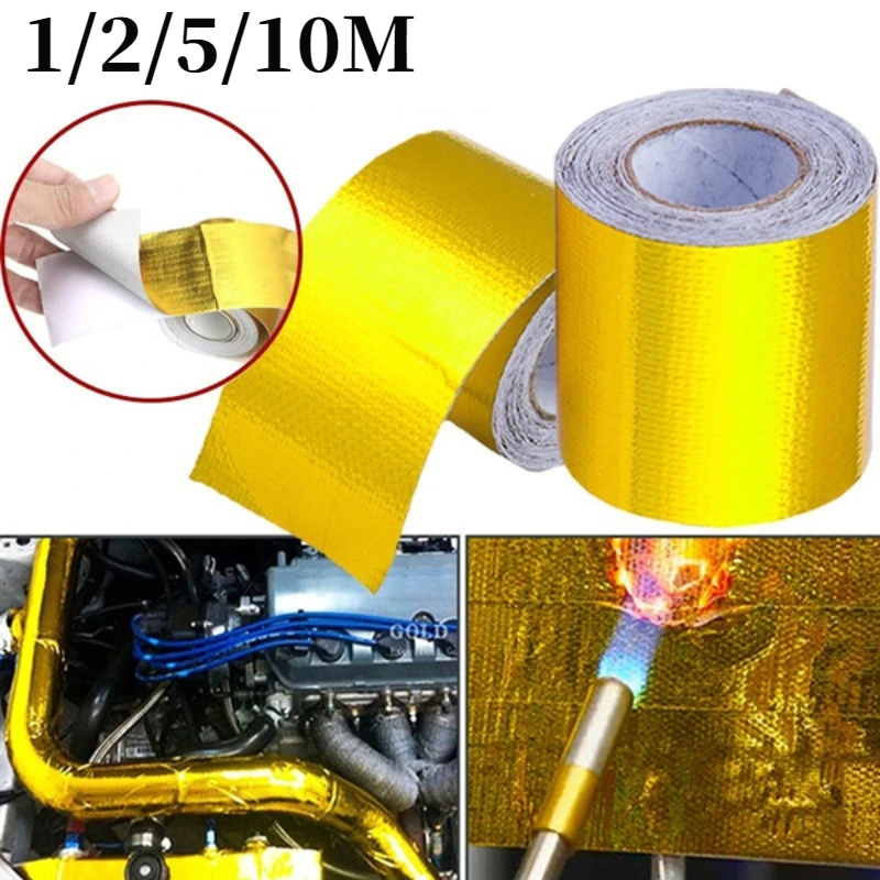 

Gold Thermal Exhaust Tape Air Intake Heat Insulation Shield Wrap Reflective Heat Barrier Self Adhesive Engine Universal1/2/5/10M
